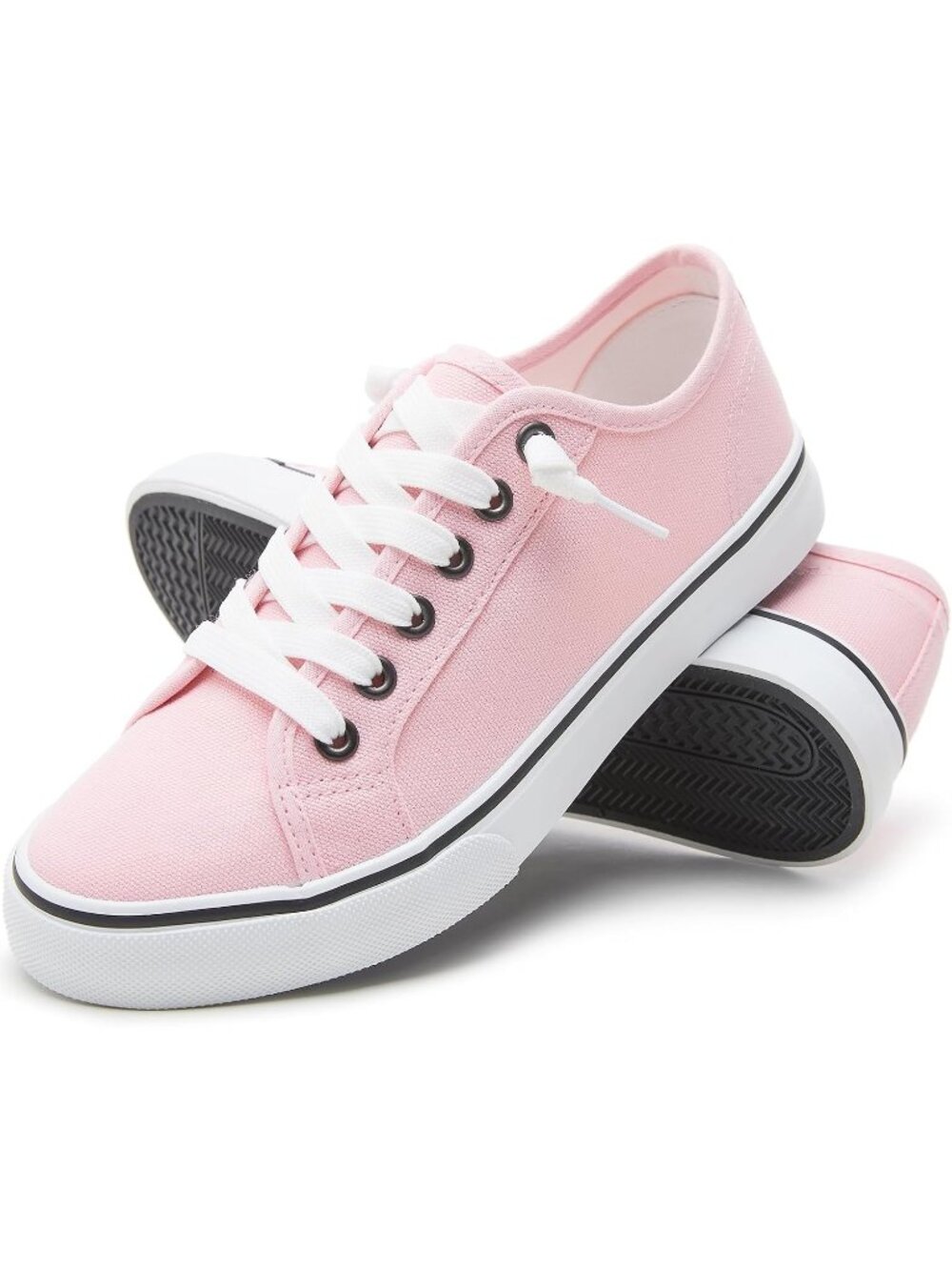 Women's Pink Low Top Lace Up Canvas Solid Slip On Casual Loafer Sneaker Shoes
